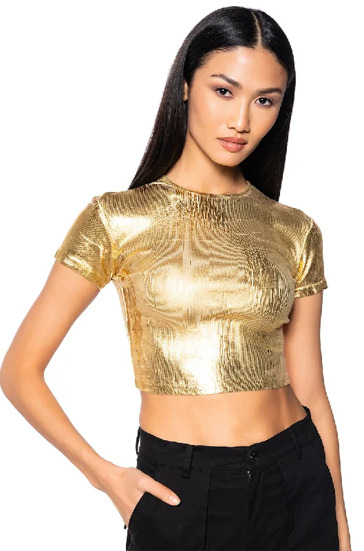 ARIES METALLIC RIB SHORT SLEEVE T SHIRT IN GOLD Comfortable Loose Short Sleeve