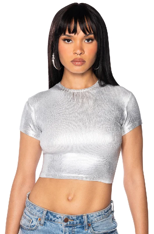 ARIES METALLIC RIB SHORT SLEEVE T SHIRT IN WHITE Soft Cotton Short Tee