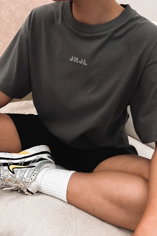 Austin Logo Tee Charcoal Striped Floral Plaid
