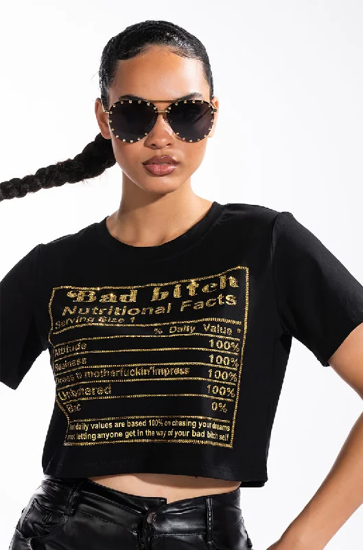 BAD BISH EMBELLISHED SHORT SLEEVE TSHIRT Chic V-Neck Short Blouse