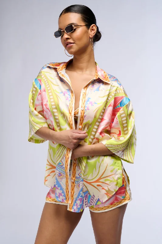 BAHAMA MAMA PRINTED BUTTON DOWN SHIRT Comfortable Stretch Short Shirt