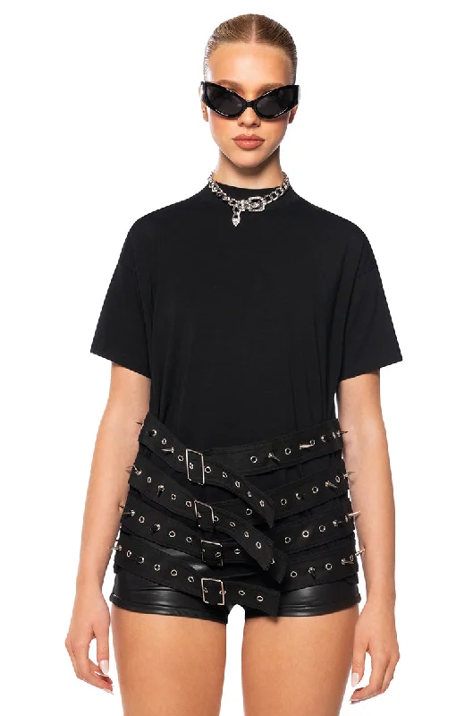 STORM BUCKLE DETAIL OVERSIZED T SHIRT Trendy Summer Short Sleeve