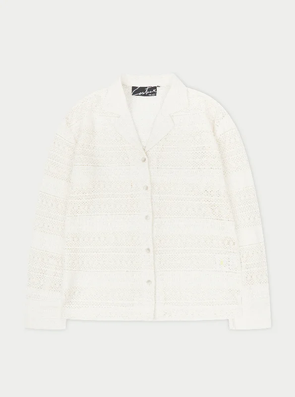 TEXTURED CROCHET SHIRT - OFF WHITE Stylish Printed Short Shirt