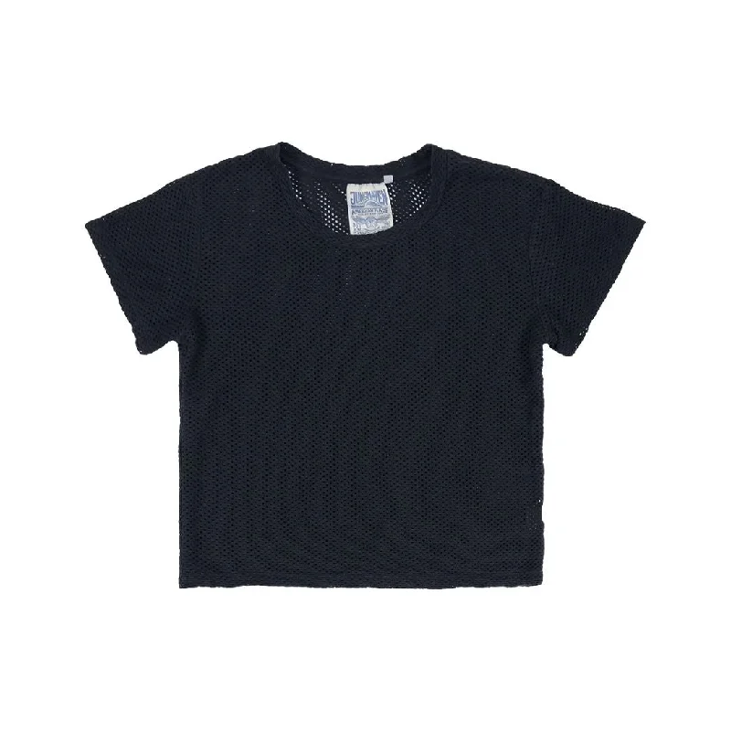 Carmen Mesh Tee (Black) Solid Print Embellished