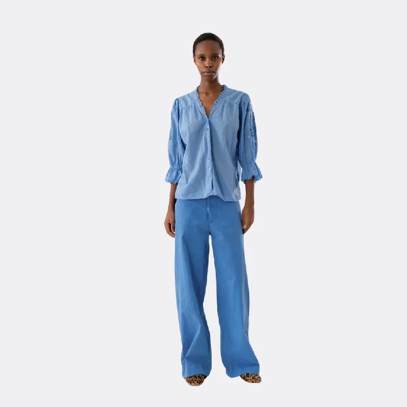 CharlieLL Shirt (Blue) Fashionable Tied Short Sleeve