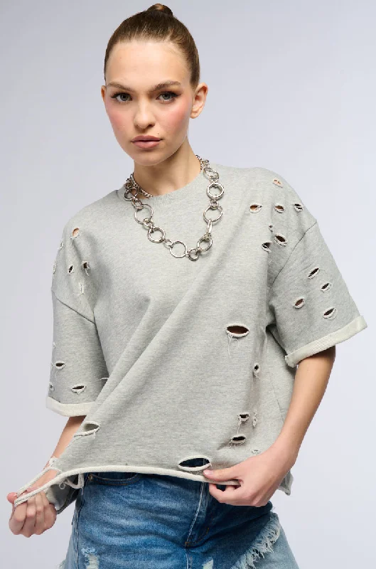 CHILL WEEKEND DISTRESSED FRENCH TERRY T SHIRT Soft Flowing Short Shirt