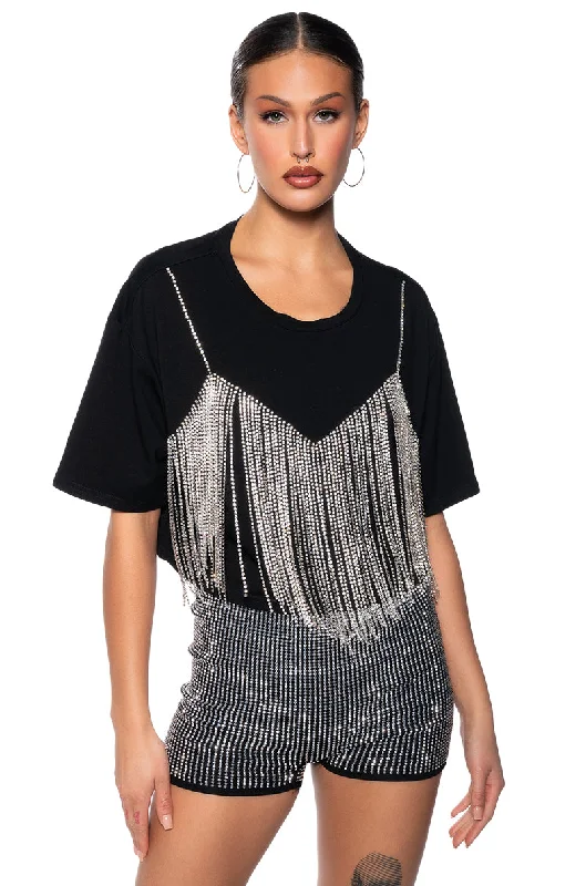 CHROME DANCER RHINESTONE TSHIRT Trendy Floral Short Sleeve