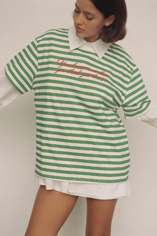 Commonplace - Morale T Shirt, Green Off White Classic V-Neck Short Shirt