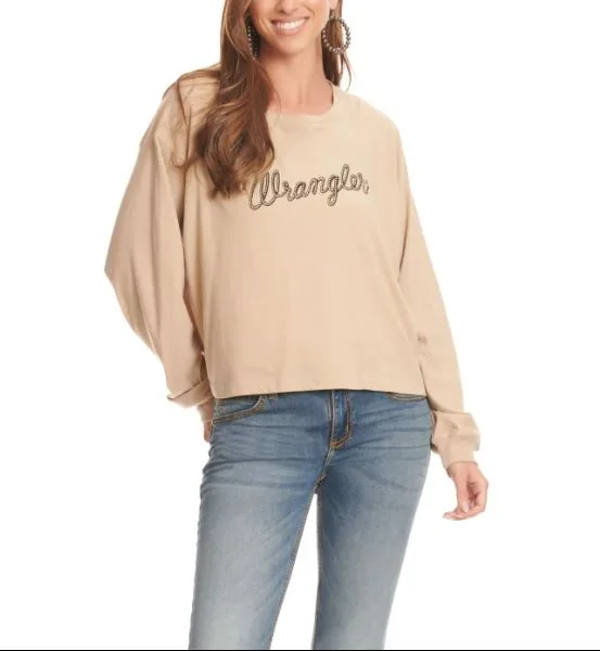 Wrangler Logo Crop Tee Collared Crew Neck Turtle Neck
