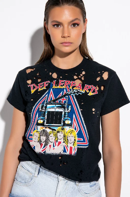 DEF LEPPARD DISTRESSED GRAPHIC T SHIRT Soft Silk Short Sleeve