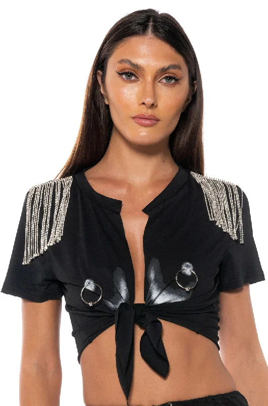 DOUBLE TAKE EMBELLISHED T SHIRT Trendy Turtleneck Short Shirt