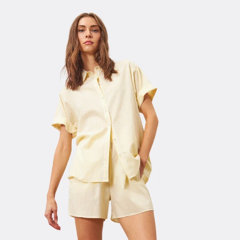 Drew Button Down Shirt (Limon Bande) Trendy Button-Front Short Sleeve