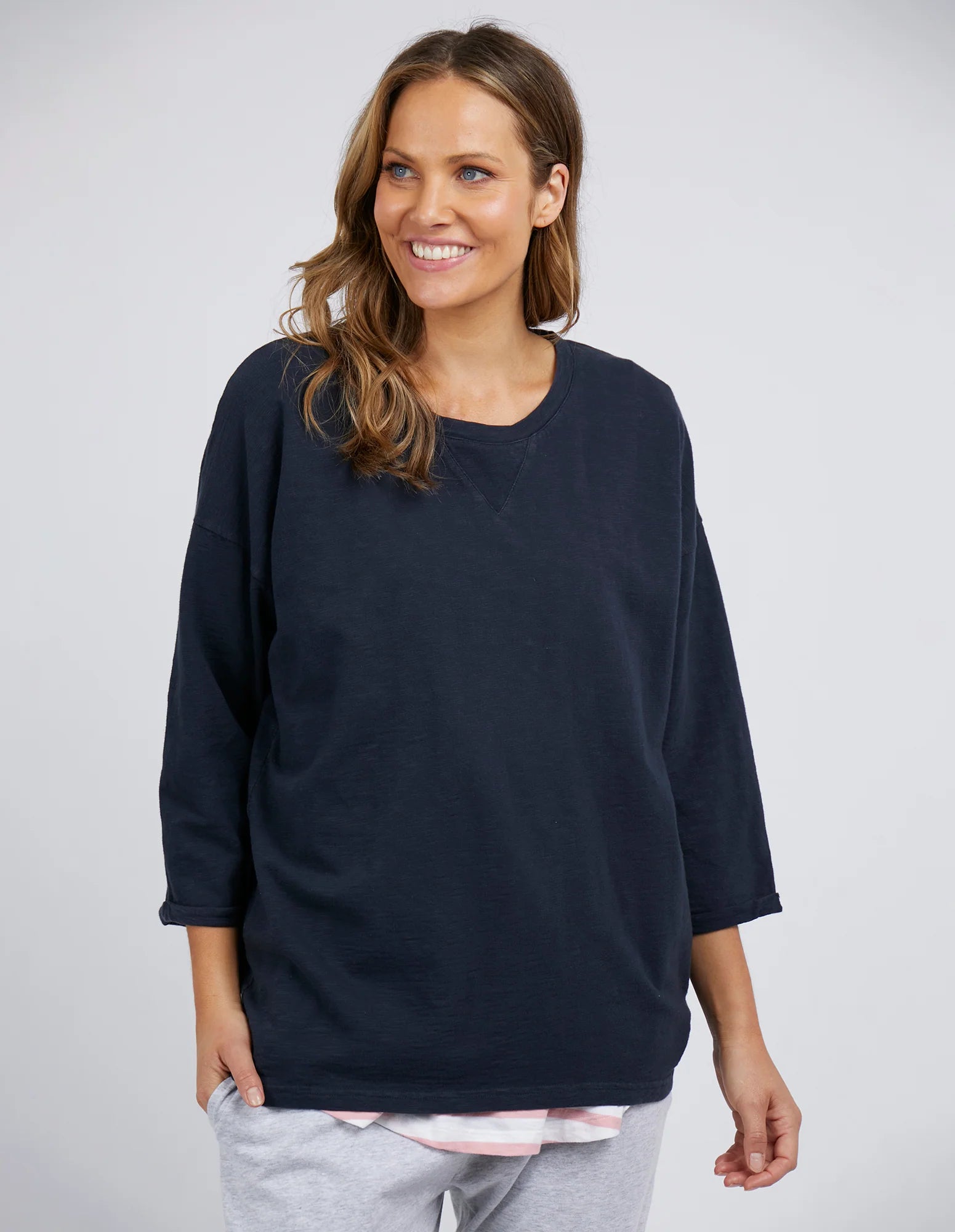 ELM ANNIE 3/4 SLEEVE TEE NAVY Fleece Nylon Spandex