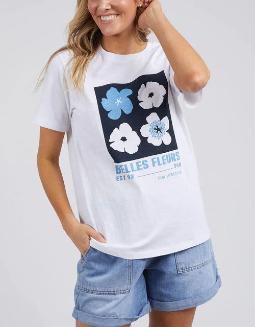 ELM BELLE FLEURS TEE WHITE Nylon Fabric Polyester Fabric Spandex Fabric