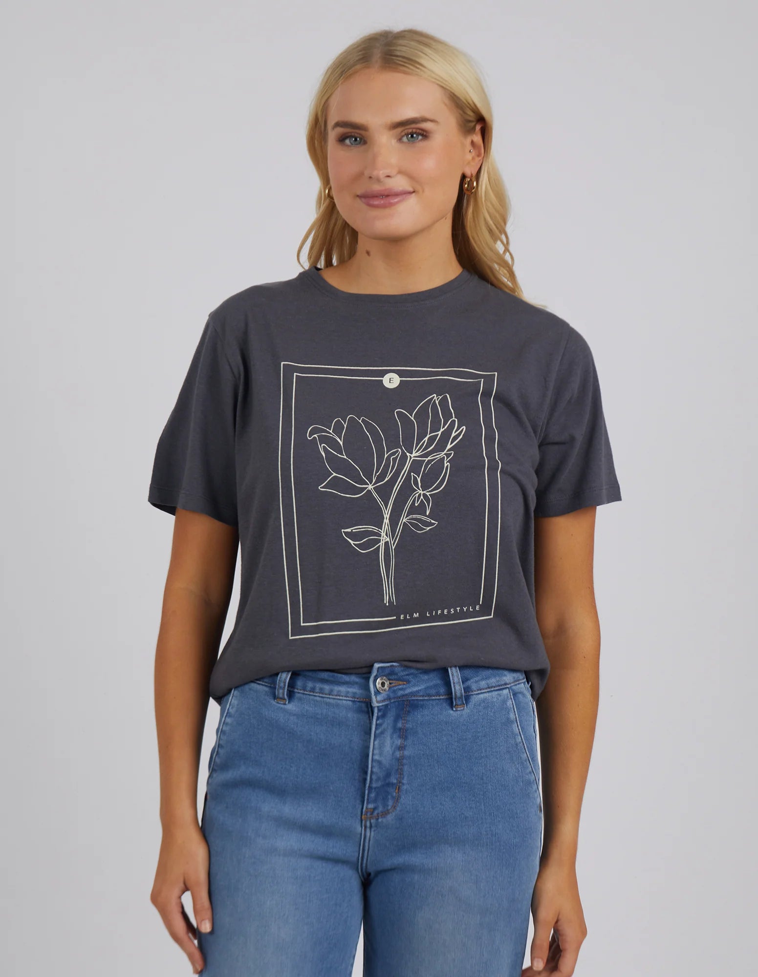ELM LAUREL TEE CHARCOAL Ribbed Striped Patterned