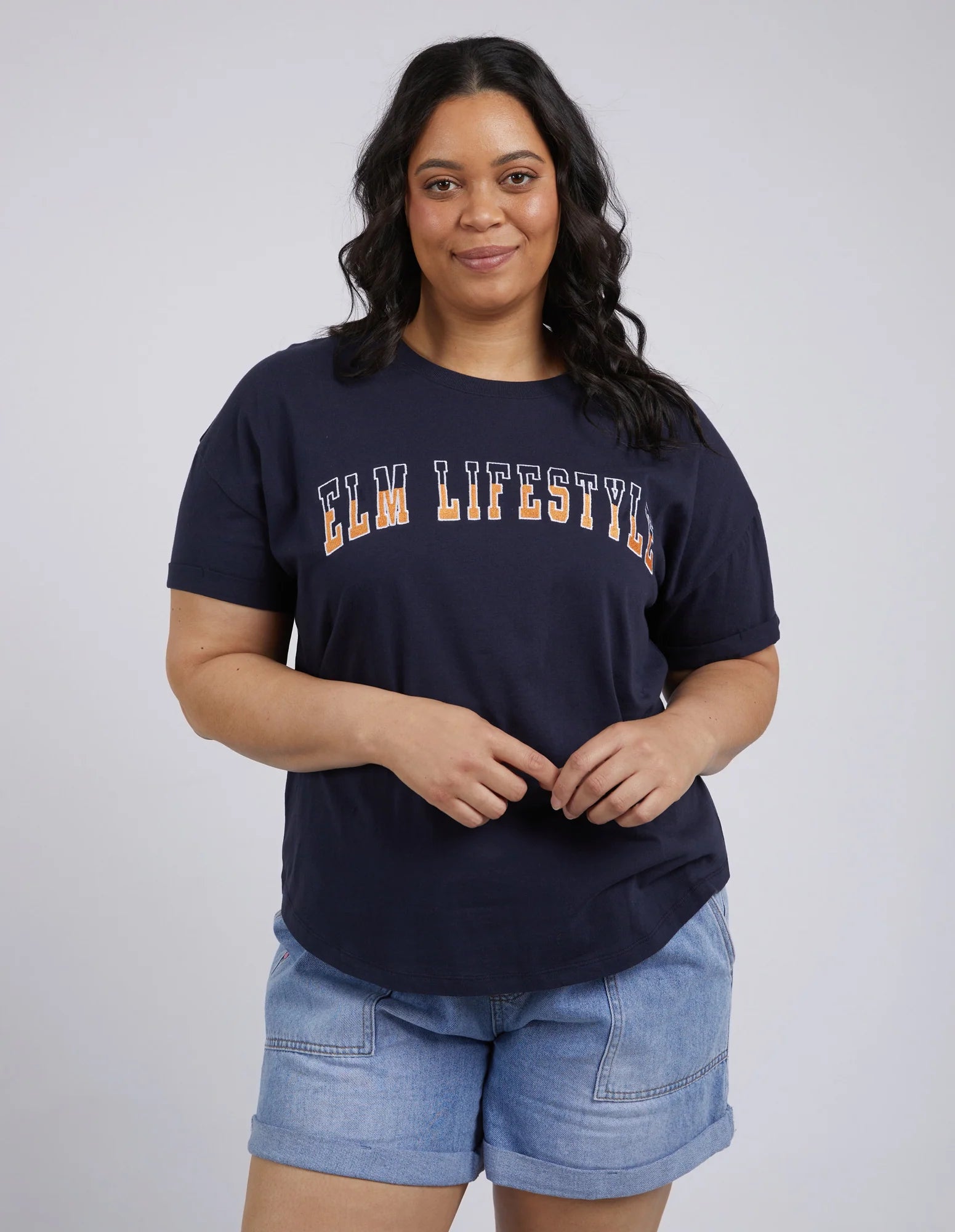 ELM LIFESTYLE TEE NAVY Plaid T-Shirt Polka Dot Checkered