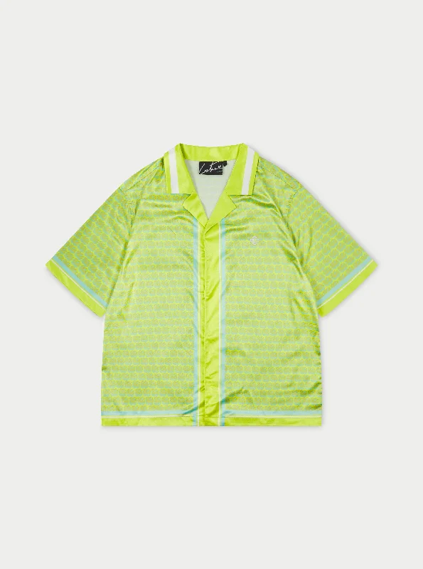 EMBLEM PRINTED RESORT SHIRT - YELLOW Fashionable Button-Front Short Sleeve