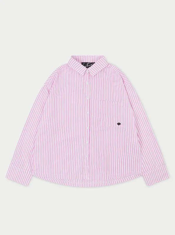 EMBLEM STRIPE OVERSIZED SHIRT - PINK Comfortable Pocket Short Shirt