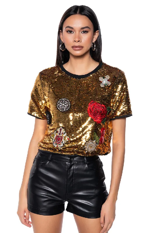 ESTRELLA SEQUIN PATCH DETAIL SHORT SLEEVE T SHIRT Classic Solid Short Shirt