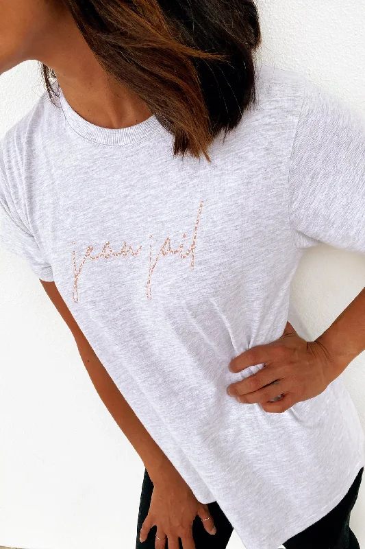 Fearless Tee Blush Leopard Snow Marle Notch Collar Peter Pan Collar Cowl Neck