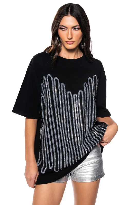 FIGHT THE FEELING EMBELLISHED GRAPHIC T SHIRT Soft Silk Short Sleeve