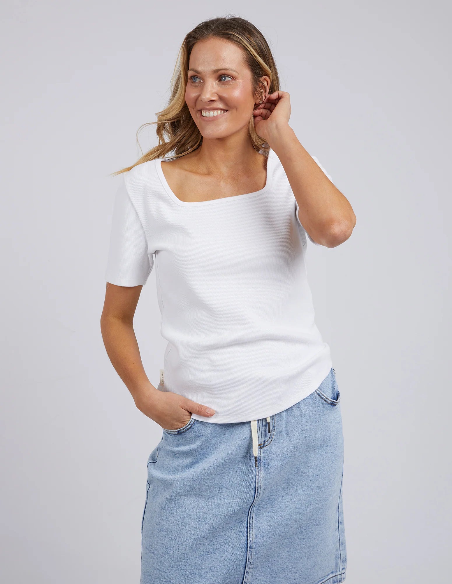 FOXWOOD EMMY RIB TEE WHITE Faux Fur Fabric Real Fur Fabric Shearling Fabric