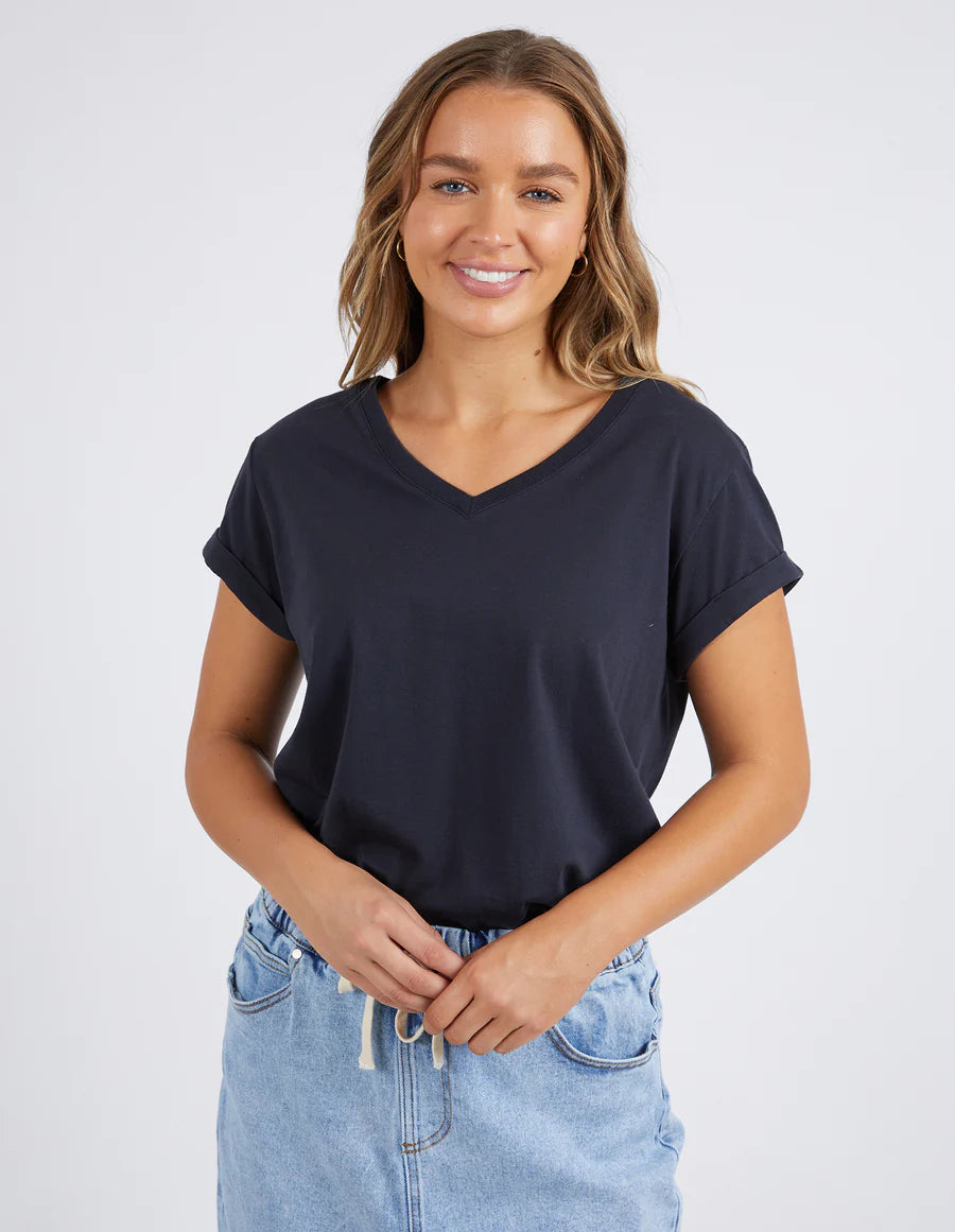 FOXWOOD MANLY VEE TEE BLACK Houndstooth Herringbone Solid
