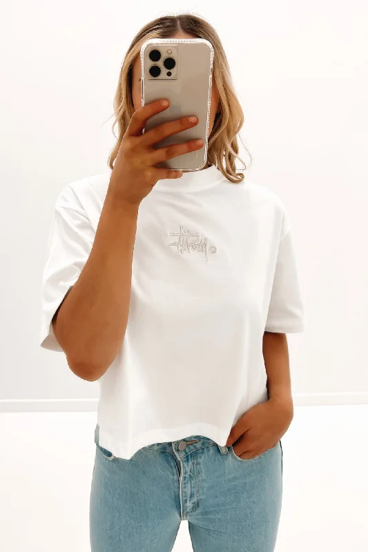Graffiti Boxy Tee White Welt Pockets Slit Pockets