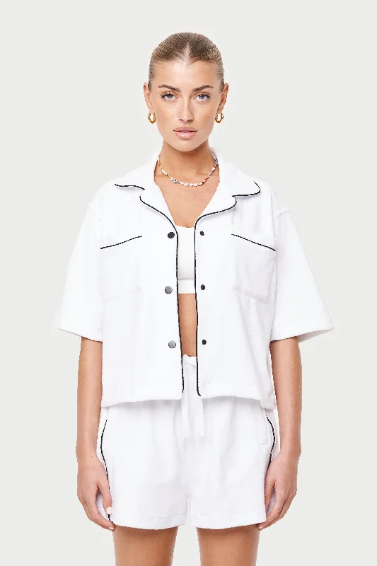 HEAVYWEIGHT TOWELLED RESORT SHIRT- WHITE Trendy Turtleneck Short Shirt