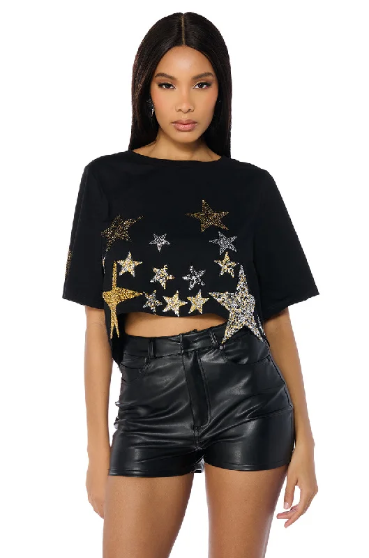 INTO THE STARS CROPPED SHORT SLEEVE T SHIRT Casual Button-Up Short Tee