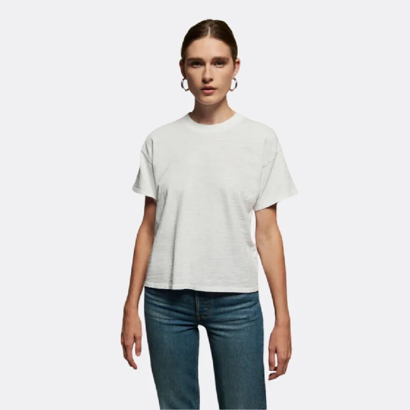 Jessa Boxy Crop Tee (Optic White) Hooded Caped Shawl Collar