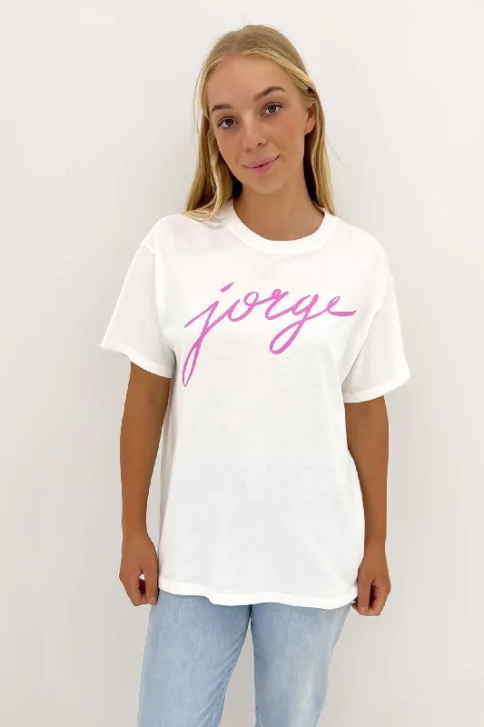 Jorge Script Tee Pink Embroidered Appliqued Beaded