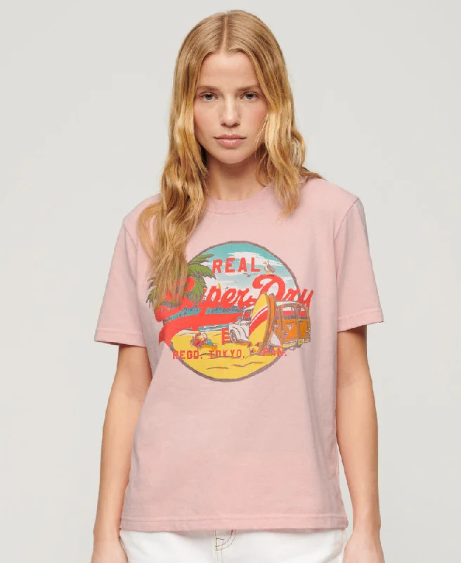 La Vl Graphic Relaxed Tee | Somon Pink Marle Striped Floral Plaid