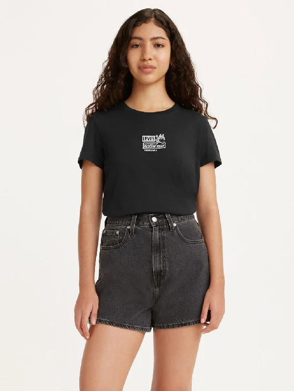 LEVI'S THE PERFECT TEE AUTHENTIC WESTERN WEAR BLACK OYSTER V-Neck T-Shirt Long Sleeve Cotton