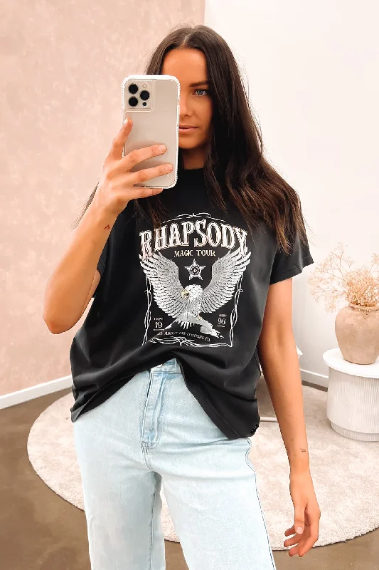 Magic Tee Washed Black Oversized T-Shirt Spandex breathable