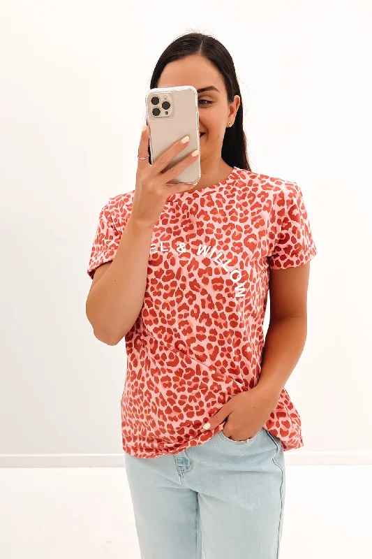 Marlo Tee Berry Leopard Cashmere Blend Cotton Blend Poly Blend