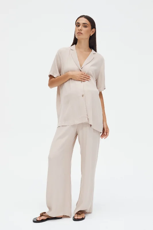 Holiday Rayon Shirt (Pumice) Trendy Short Sleeve Blouse