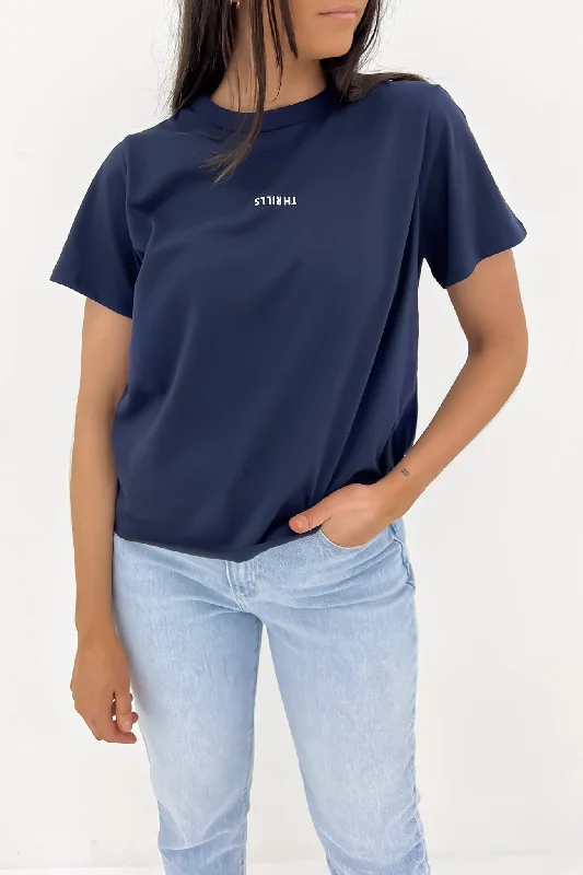 Minimal Thrills Relaxed Tee Station Navy Notch Collar Peter Pan Collar Cowl Neck