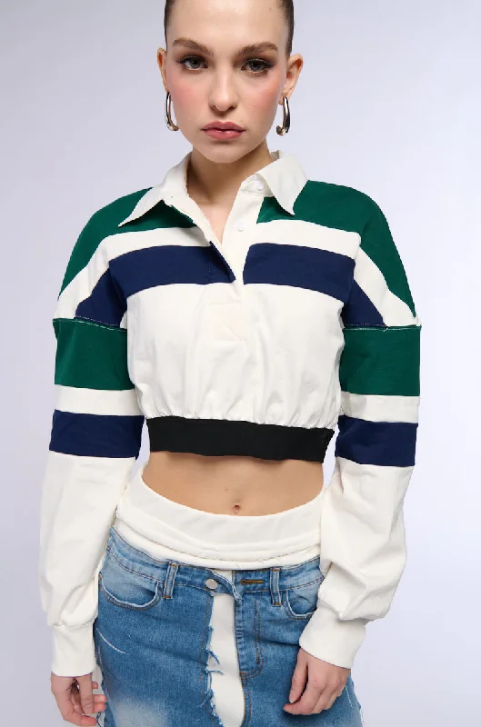 MYLAH CROPPED COLLARED LONG SLEEVE SHIRT Comfortable Flowing Short Sleeve