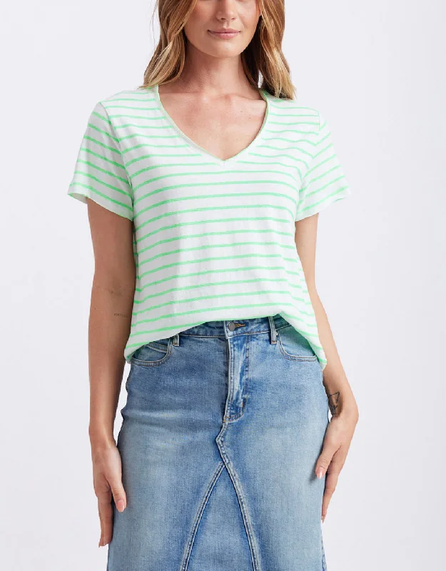 Neon Vee Tee - Neon Green Houndstooth Herringbone Solid