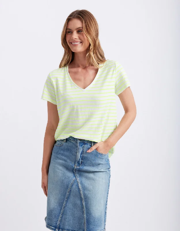 Neon Vee Tee - Neon Yellow Solid Print Embellished