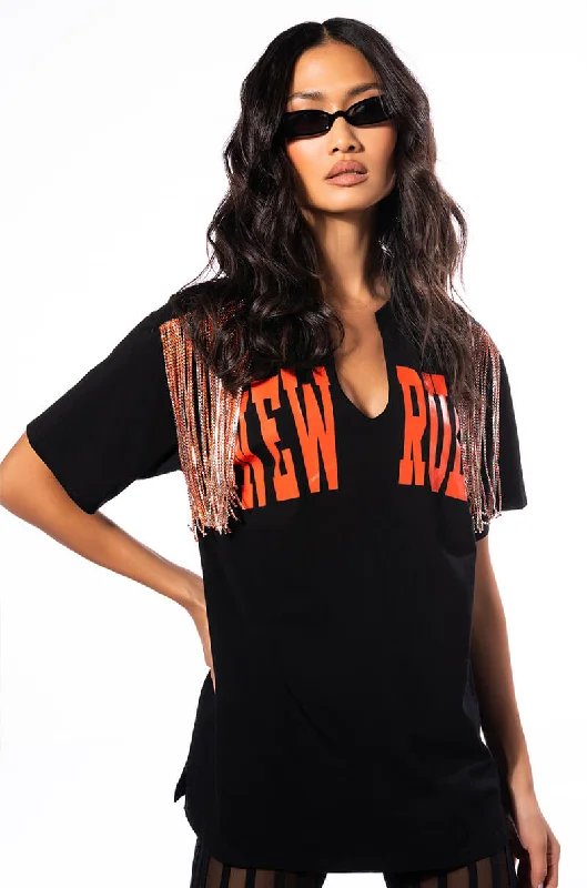 NEW RULES RHINESTONE DETAIL OVERSIZED TSHIRT Casual Loose Short Sleeve
