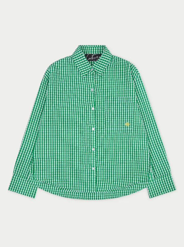 OVERSIZED GINGHAM SHIRT - GREEN Stylish Striped Short Sleeve