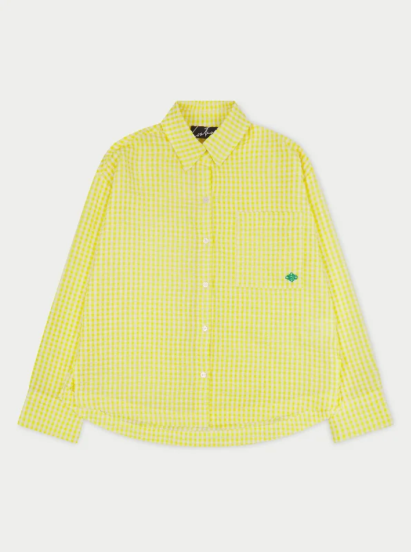 OVERSIZED GINGHAM SHIRT - YELLOW Casual Plain Short Shirt