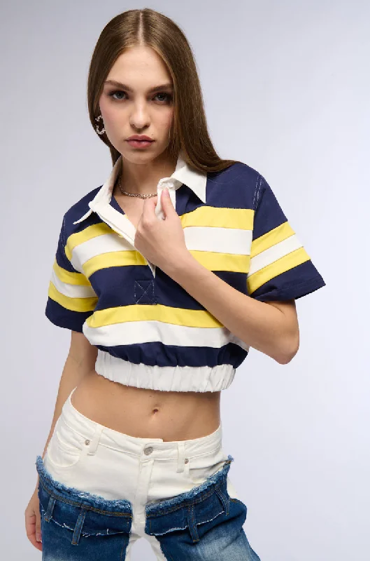 RAINA CROPPED SHORT SLEEVE COLLARED SHIRT Trendy Turtleneck Short Shirt