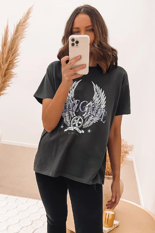 Renegade Tee Washed Black Embroidered Appliqued Beaded