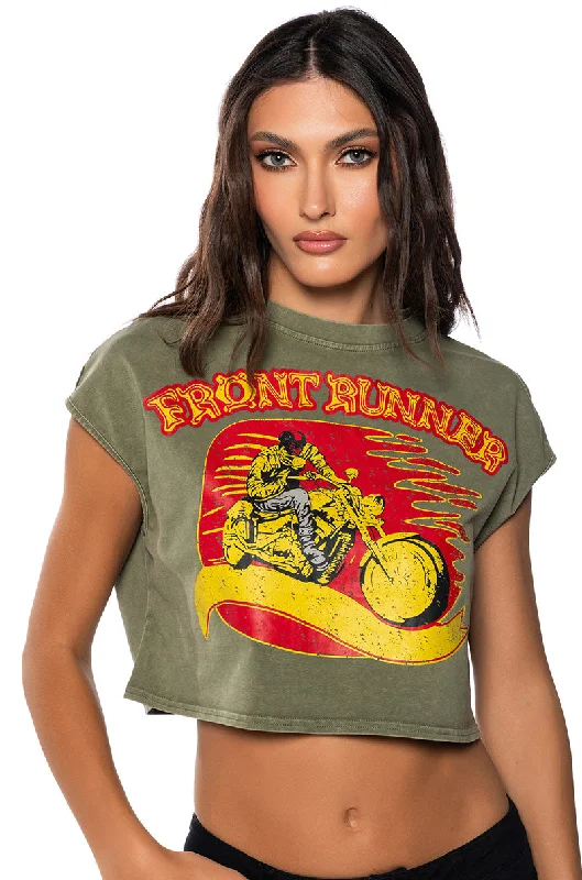 RIDE FOR LIFE GRAPHIC CROPPED T SHIRT Fashionable Short Sleeve Shirt
