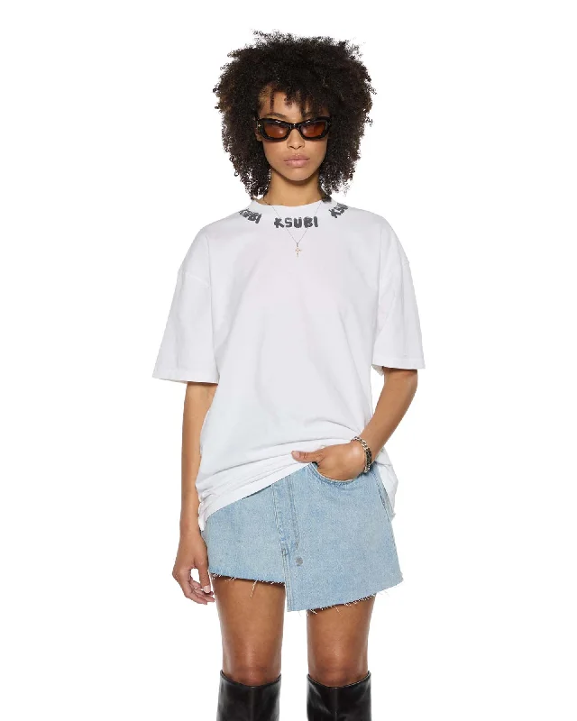 SCRAWL BOYFRIEND SS TEE VINTAGE WHITE Mesh Fabric Canvas Fabric Denim Fabric