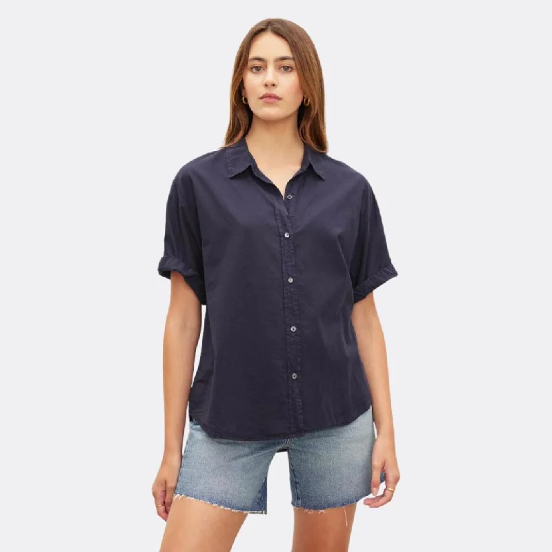 Shannon Button-Up Shirt (Ink) Chic V-Neck Short Blouse
