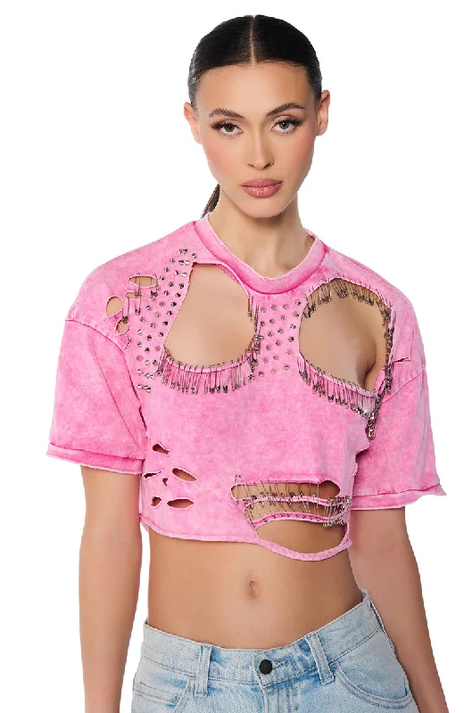 SID DISTRESSED STUDDED SHORT SLEEVE T SHIRT Classic Basic Short Shirt